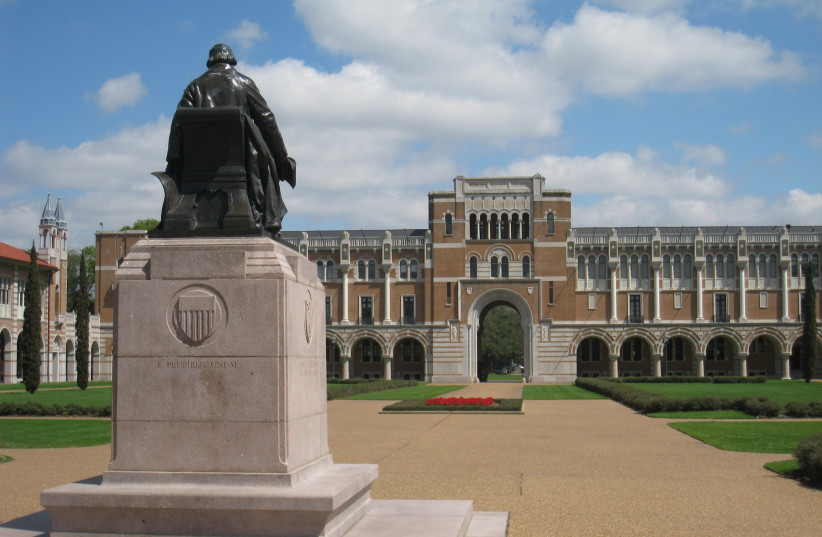  Rice University, Houston, Texas, US - Statue of founder William Marsh Rice with Lovett Hall in background. (credit: DADEROT/WIKIMEDIA COMMONS)