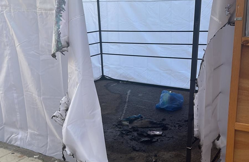 Suspected arson damaged sukkot in Ashdod.