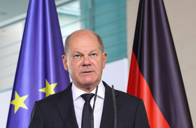  German Chancellor Olaf Scholz comments on the situation in the Middle East, one day after Hamas' attacks on Israel, in the chancellery, Berlin, Germany, October 8, 2023. (credit: REUTERS/Liesa Johannssen)
