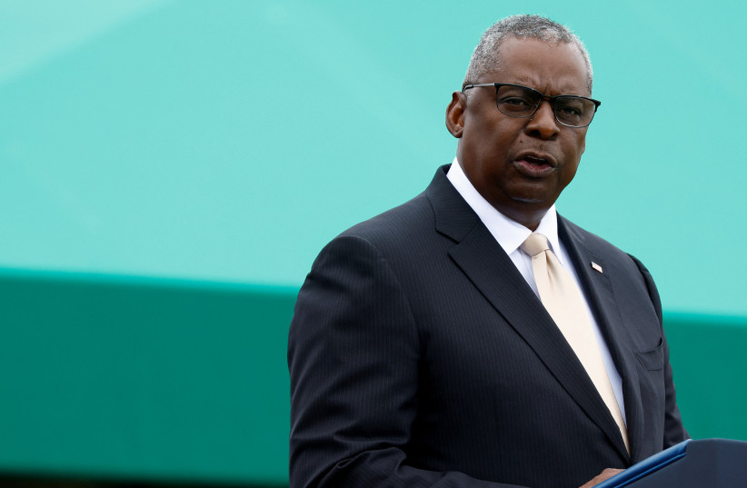  U.S. Secretary of Defense Lloyd Austin speaks on the day of the Armed Forces Farewell Tribute, September 29, 2023. (credit: REUTERS/EVELYN HOCKSTEIN)