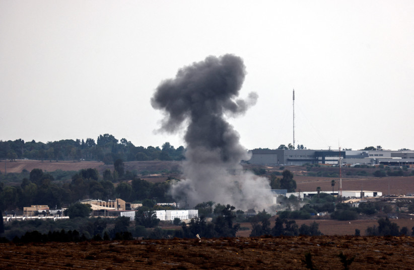  A rocket launched from the Gaza Strip strikes an area near Sderot, southern Israel October 9, 2023. (credit: REUTERS/AMIR COHEN)