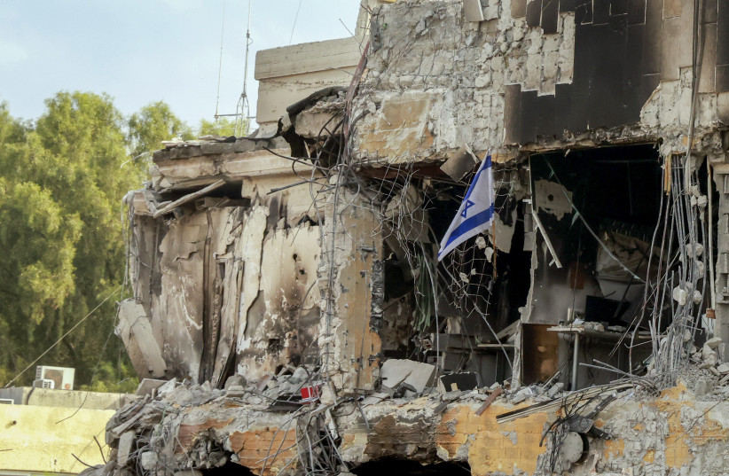  View of a demolished  police station in Sderot where a number of Hamas terrorists were holed up. Hamas terrorists stormed the border fence between Gaza and southern Israel on October 7, killing over 1000 Israelis and taking hundreds captive.  (credit: YOSSI ZAMIR/FLASH90)