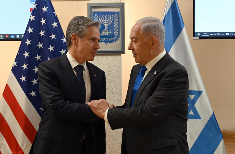  Prime Minister Benjamin Netanyahu and US Secretary of State Antony Blinken meet in Israel on October 11, 2023 (credit: HAIM ZACH/GPO)