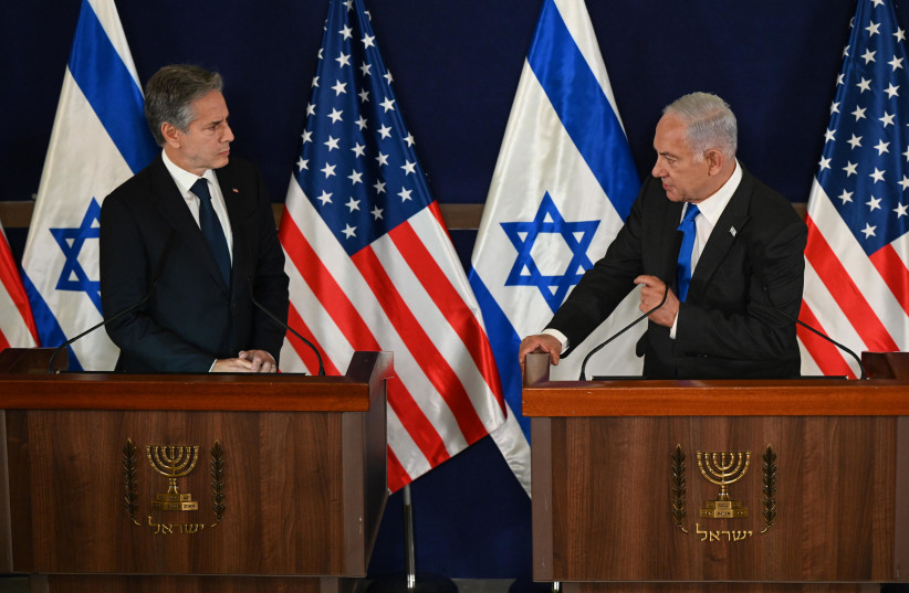  Us Secretary of State Anthony Blinken and Prime Minister Benjamin Netanyahu, October 12, 2023. (credit: CHAIM TZACH/GPO)