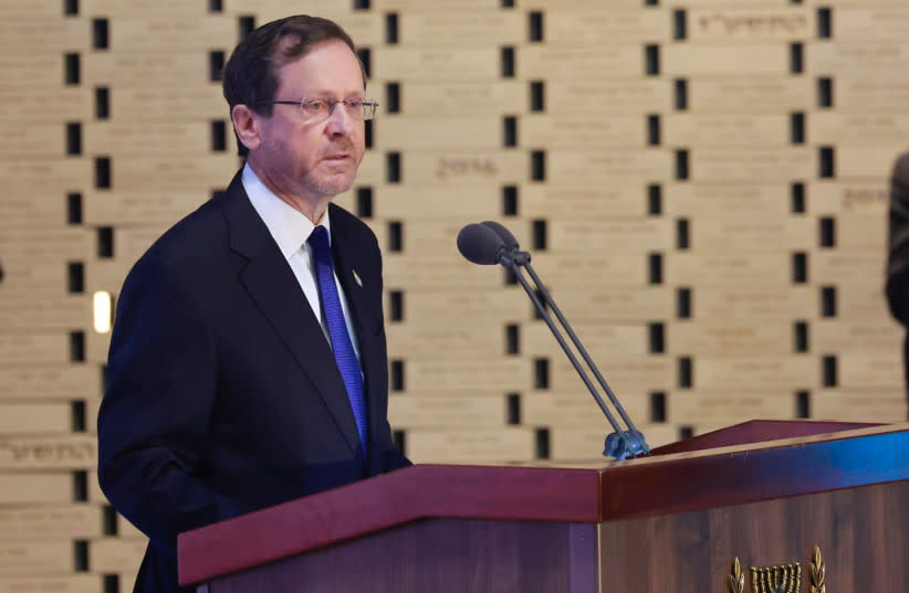  President Isaac Herzog speaks at the memorial ceremony for the 50th anniversary of the Yom Kippur War on September 26, 2023. (credit: MARC ISRAEL SELLEM/REUTERS)