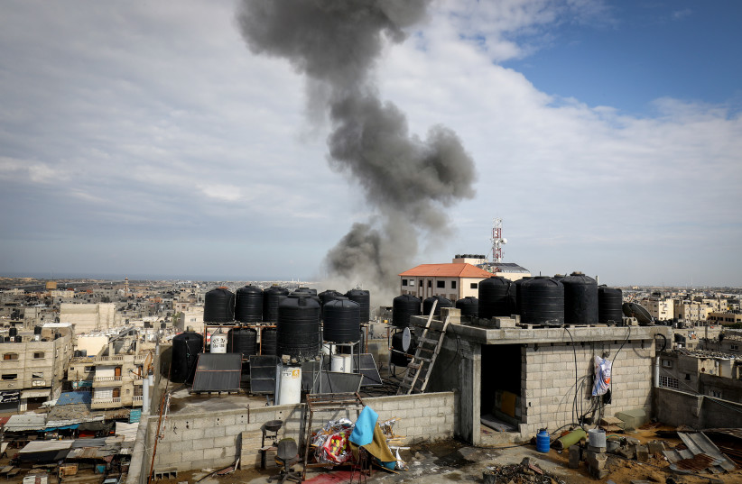  Smoke rises after Israeli airstrikes in Rafah, in the southern Gaza Strip, October 17, 2023 (credit: ABED RAHIM KHATIB/FLASH90)