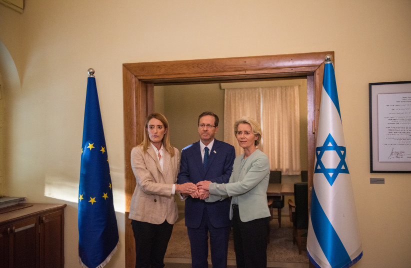  PRESIDENT ISAAC HERZOG with Roberta Metsola (left) and Ursula von der Leyen. (credit: IDF)