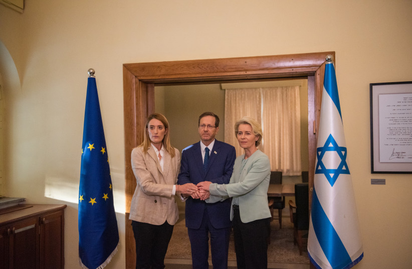 PRESIDENT ISAAC HERZOG with Roberta Metsola (left) and Ursula von der Leyen.