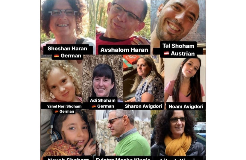  A collage of a family kidnapped by Hamas during its assault on southern Israel on October 7. (credit: THE MEDIA LINE)