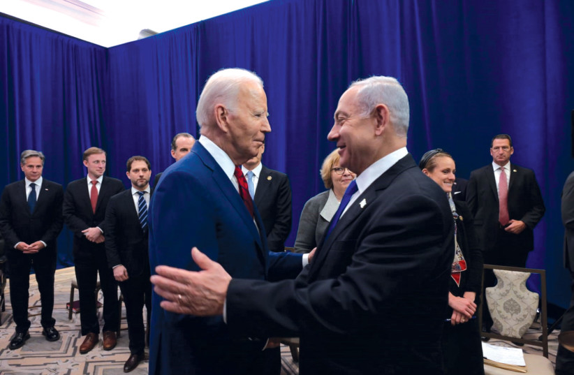  US President Joe Biden is seen meeting with Israeli Prime Minister Benjamin Netanyahu. (credit: Avi Ohayon/GPO)