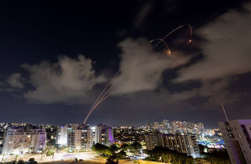 Israel's Iron Dome anti-missile system intercepts rockets launched from the Gaza Strip, as seen from Ashkelon, in southern Israel, October 19, 2023