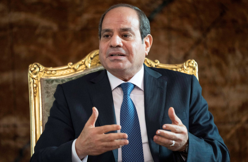  Egypt's President Abdel Fattah El-Sisi speaks while meeting with U.S. Secretary of State Antony Blinken, at Al-Ittihadiya Palace in Cairo, Egypt Sunday Oct. 15, 2023. (credit: Jacquelyn Martin/Pool via REUTERS)