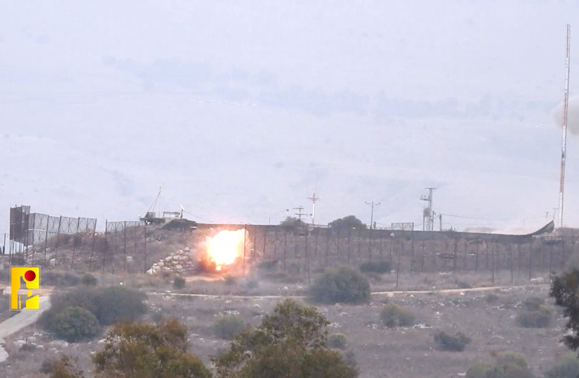  An explosion is seen at what the Islamic Resistance said was an Israeli military site near the Israel-Lebanon border in this screengrab obtained from a social media video by Reuters on October 19, 2023 (credit: Islamic Resistance/Handout via REUTERS)