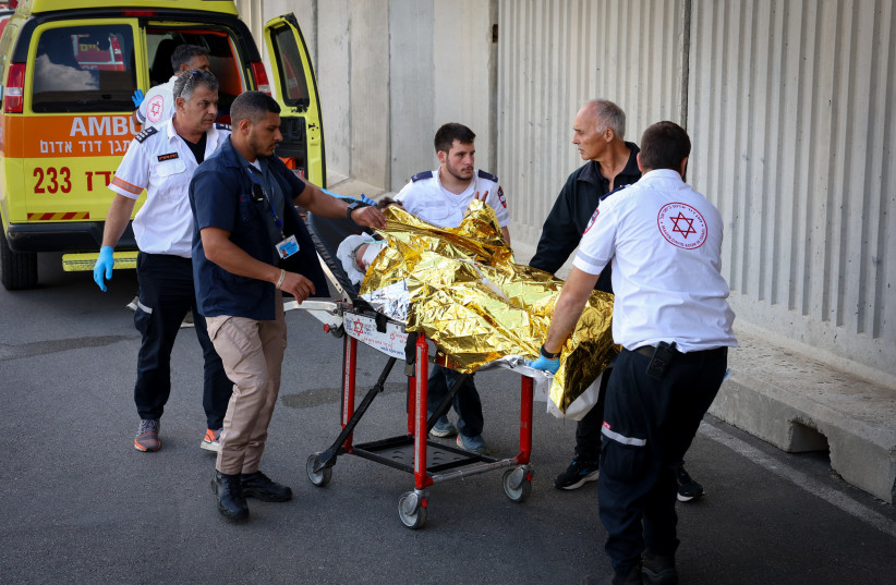  Israelis injured when rockets fired from Lebanon, into Israel, hit the Northern city of Metula, injurying 3, brought to the Ziv hospital in Tzfat, October 17, 2023. (credit: David Cohen/Flash90)