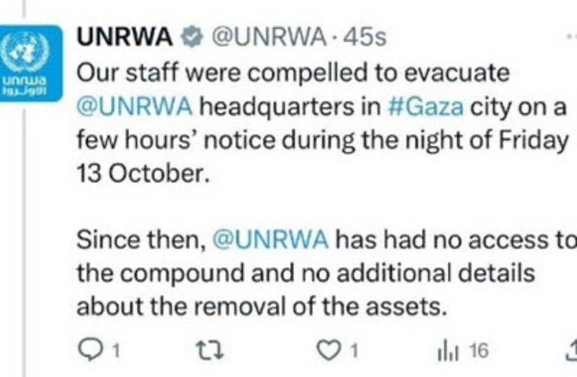  UNRWA Twitter posts (later deleted) reporting the theft of fuel and medical equipment  (credit: IMPACT-SE)
