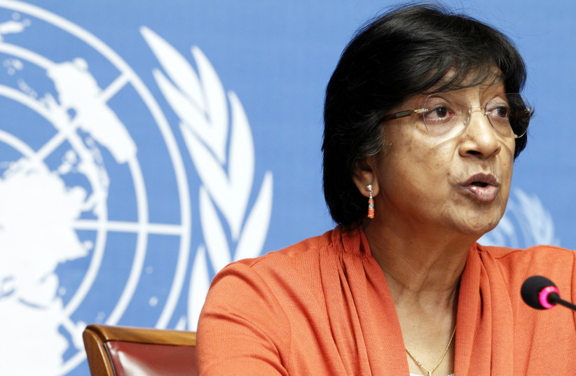 UN High Commissioner for Human Rights Navi Pillay speaks during a news conference for a report on ''the right to privacy in the digital age'' at the United Nations in Geneva, July 16, 2014. (credit: REUTERS/PIERRE ALBOUY)