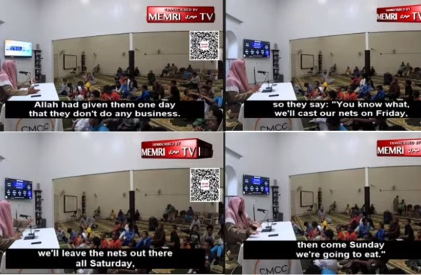  A Colorado imam teaches children a lesson on the subject of the Jews, following the outbreak of war between Israel and Hamas in Gaza on October 7, 2023. (credit: SCREENSHOT/MEMRI)