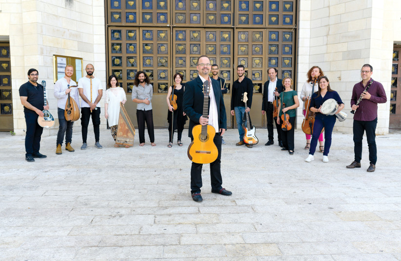  JERUSALEM-BASED Ladino Orchestra members pose outside Heichal Shlomo, the Great Synagogue, where they rehearse. (credit: Adam Bar)