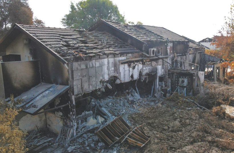 A BURNT HOUSE in Kibbutz Be’eri, as seen this week.