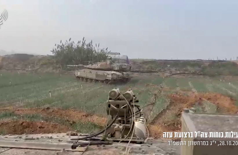  IDF tanks operate in the Gaza Strip. October 28, 2023 (credit: IDF SPOKESPERSON'S UNIT)