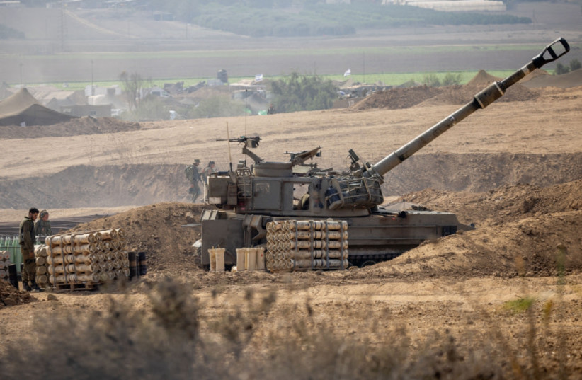  An Israeli artillery unit is stationed near the Israeli-Gaza border, in southern Israel, October 28, 2023 (credit: AYAL MARGOLIN/FLASH90)