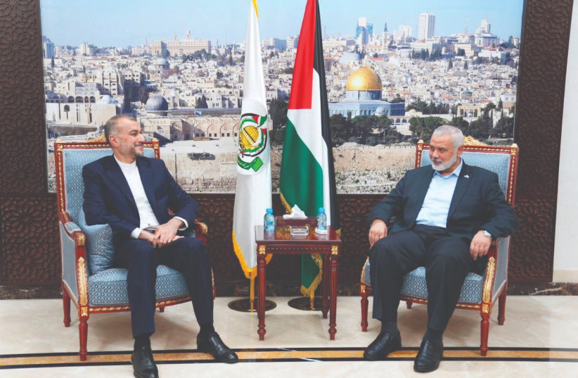  PHOTO: IRAN’S FOREIGN Minister Hossein Amir-Abdollahian (left) meets with Hamas leader Ismail Haniyeh in Doha, Qatar, last month.  (credit: Iran’s Foreign Ministry/West Asia News Agency/Reuters)