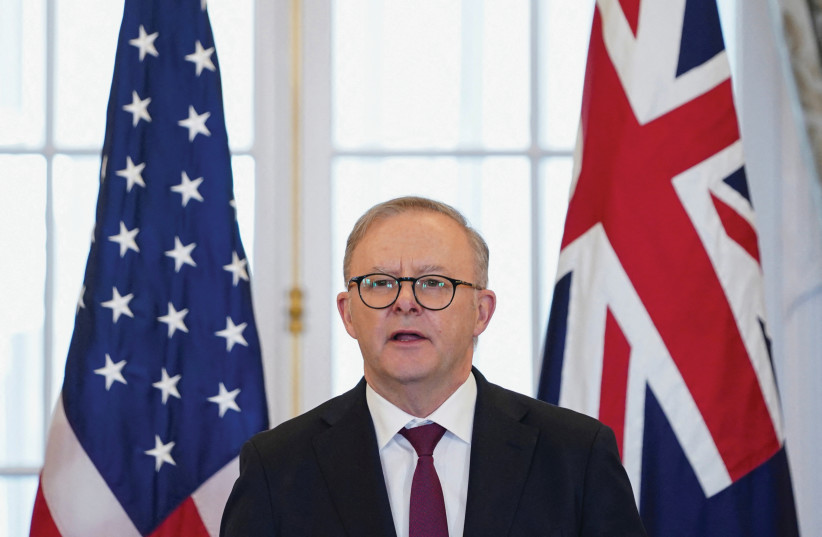  AUSTRALIAN PRIME MINISTER Anthony Albanese speaks at the State Department in Washington in October. He chose not to visit Israel on his way home. (credit: Nathan Howard/Reuters)