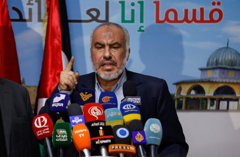  Ghazi Hamad, member of Hamas Political Office delivers remarks on the ongoing conflict between Israel and Hamas, during a press conference in Beirut, Lebanon, October 30, 2023. (credit: ALAA AL-MARJANI/REUTERS)