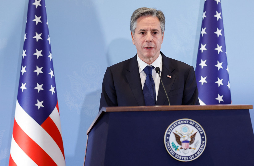  US Secretary of State Antony Blinken attends a press conference, during his visit to Israel, amid the ongoing conflict between Israel and the Palestinian Islamist group Hamas, in Tel Aviv, Israel November 3, 2023 (credit: REUTERS/JONATHAN ERNST)