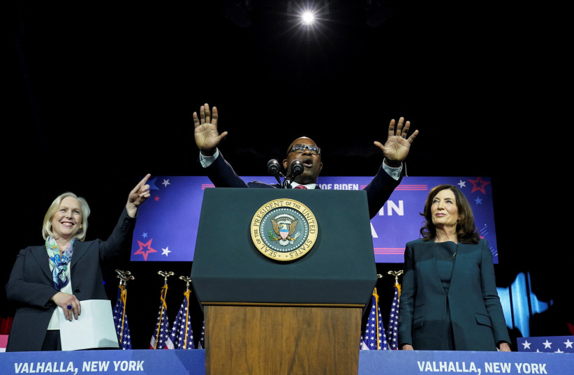  U.S. Rep. Jamaal Bowman (D-NY) speaks prior to U.S. President Joe Biden delivering remarks on the federal government's debt limit during a visit to SUNY Westchester Community College Valhalla in Valhalla, New York, U.S., May 10, 2023.  (credit: REUTERS/KEVIN LAMARQUE)