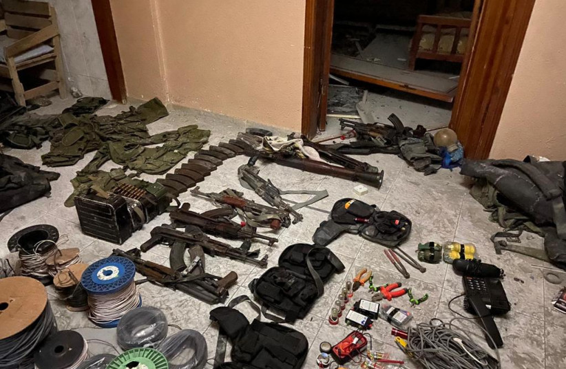  A cache of weaponry uncovered by the IDF in northern Gaza on November 5, 2023 (credit: IDF SPOKESPERSON'S UNIT)