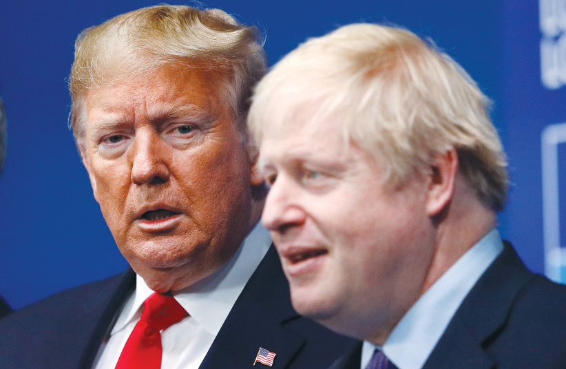  THEN-UK prime minister Boris Johnson welcomes then-US president Donald Trump at a NATO summit in Britain, in 2019. (credit: PETER NICHOLLS/REUTERS)