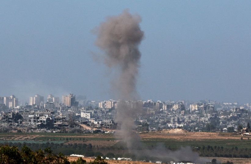  Smoke rises at northern Gaza Strip, amid the ongoing conflict between Israel and Hamas, as seen from Sderot in southern Israel, November 8, 2023 (credit: REUTERS/AMMAR AWAD)