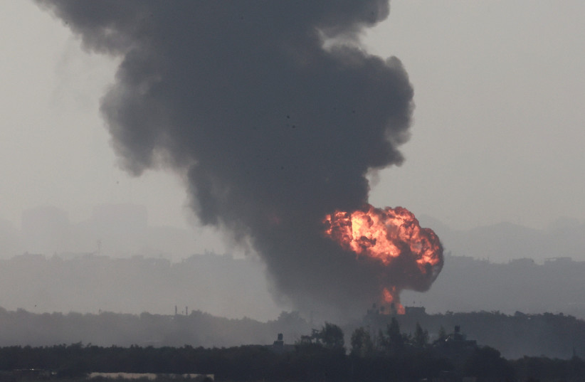 Smoke rises in the northern Gaza Strip following an Israeli airstrike, amid the ongoing conflict between Israel and Hamas, as seen from southern Israel, November 8, 2023