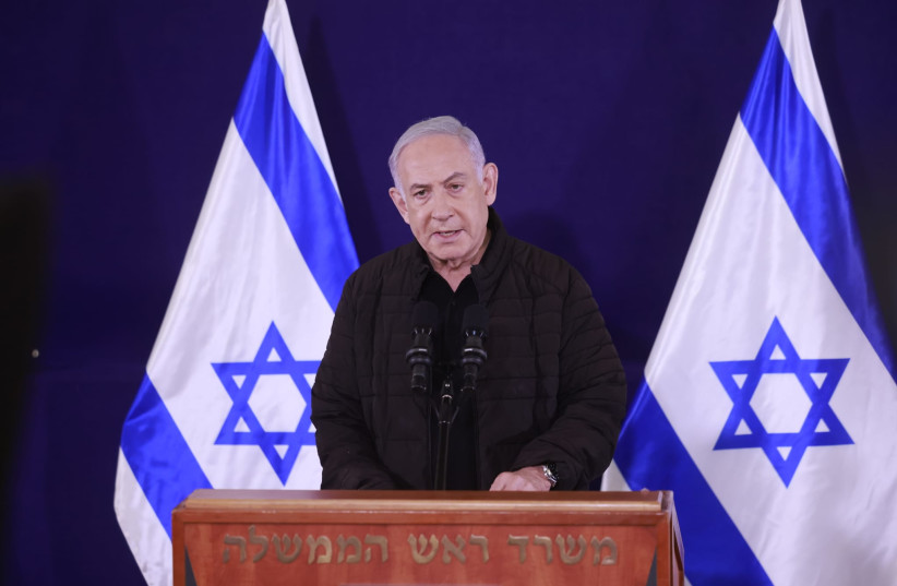  Prime Minister Benjamin Netanyahu speaking at a press conference in Tel Aviv on the current Israel-Hamas war November 11, 2023. (credit: MARC ISRAEL SELLEM/THE JERUSALEM POST)