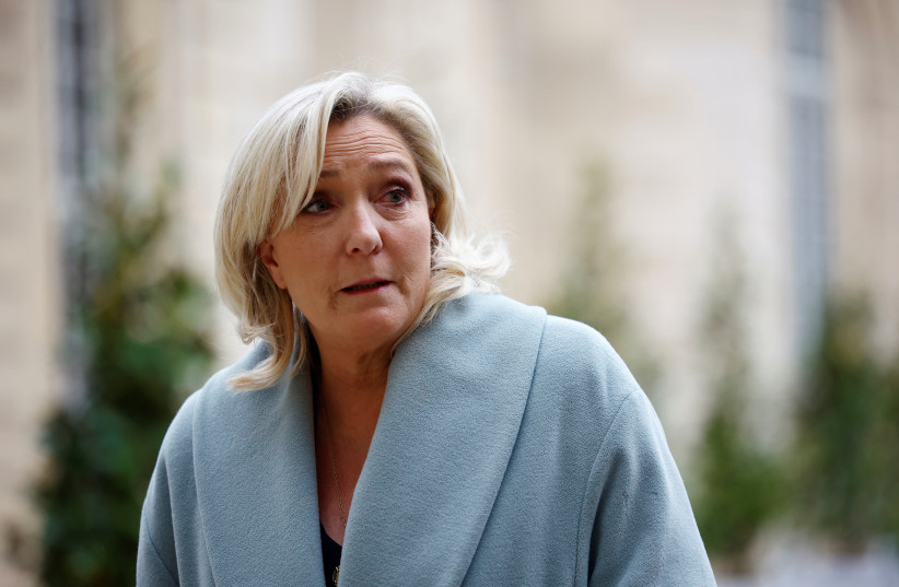  Marine Le Pen, member of parliament and president of the French far-right National Rally (Rassemblement National - RN) party parliamentary group, arrives to attend a meeting with French Prime Minister Elisabeth Borne at the Hotel Matignon in Paris, France, April 11, 2023. (credit: REUTERS/SARAH MEYSSONNIER)
