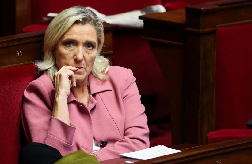  Marine Le Pen, member of parliament and member of the French far-right National Rally (Rassemblement National - RN) party parliamentary group during a debate about the ongoing conflict between Israel and the Palestinian Islamist group Hamas, at the National Assembly in Paris, October 23, 2023. (credit: REUTERS/Stephanie Lecocq)
