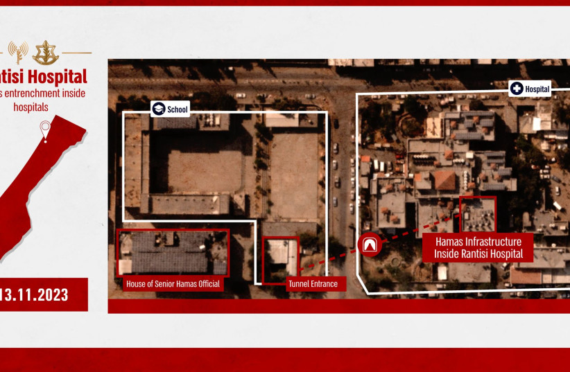  Hamas infrastructure in and around the Rantisi Hospital, November 13, 2023 (credit: IDF SPOKESPERSON'S UNIT)