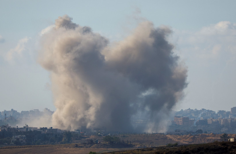 Smoke rises following an airstrike in Gaza, as seen from southern Israel, amid the ongoing conflict between Israel and the Palestinian group Hamas, November 16, 2023 (credit: REUTERS/ALEXANDER ERMOCHENKO)