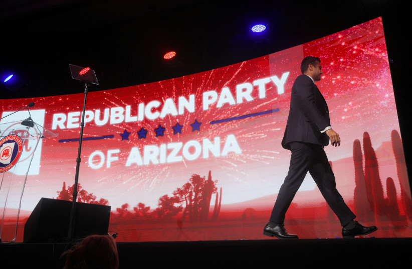 Republican candidate for Arizona Attorney General Abe Hamadeh attends the Republican Party of Arizona's 2022 U.S. midterm elections night rally in Scottsdale, Arizona, U.S., November 8, 2022. (credit: BRIAN SNYDER/REUTERS)