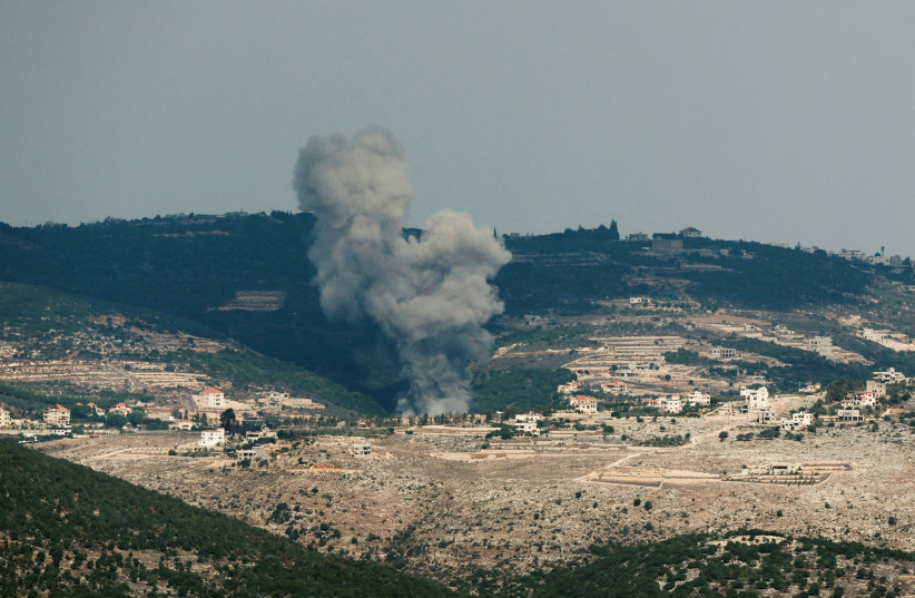  Smoke rises on the Lebanese side of the border between Israel and Lebanon after an Israeli airstrike, as seen from northern Israel, November 18, 2023 (credit: REUTERS/EVELYN HOCKSTEIN)