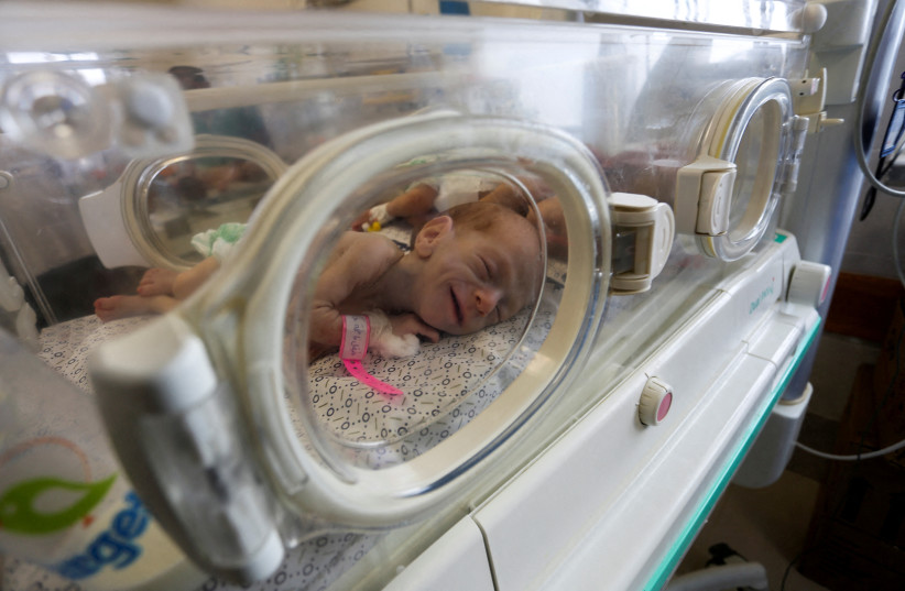  Premature babies which were evacuated from an incubator in Al Shifa Hospital in Gaza City receive treatment at a hospital in Rafah, in the southern Gaza Strip, November 19, 2023. (credit: REUTERS/Hatem Khaled)