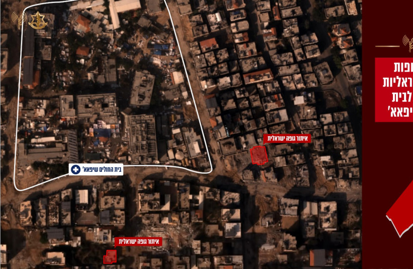  IDF infographic on the location of hostages' bodies found near Al-Shifa Hospital in Gaza (credit: IDF SPOKESPERSON'S UNIT)