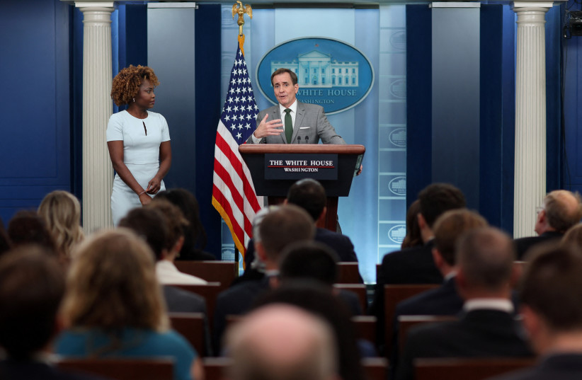  White House National Security Council Strategic Communications Coordinator John Kirby speaks during a press briefing at the White House in Washington, U.S., November 8, 2023. (credit: REUTERS/LEAH MILLIS)