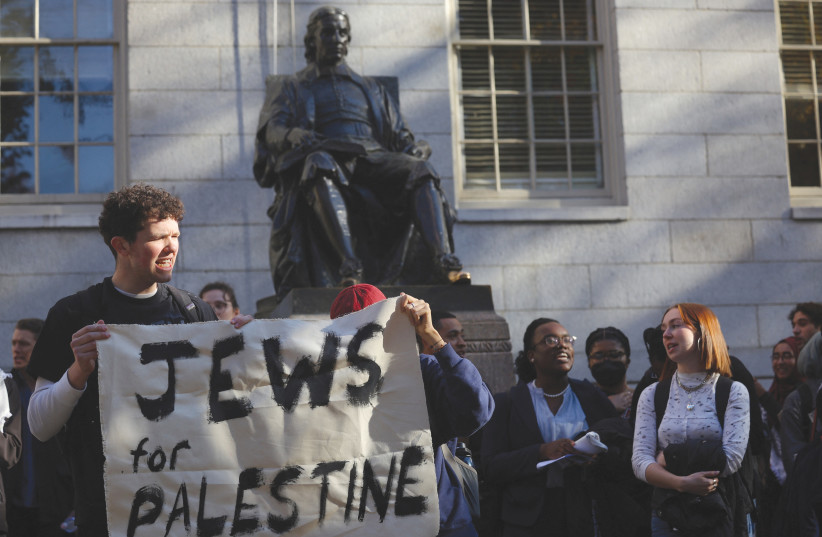  STUDENTS TAKE part in protest organized by Harvard Jews for Palestine, at Harvard University last week (credit: BRIAN SNYDER/REUTERS)