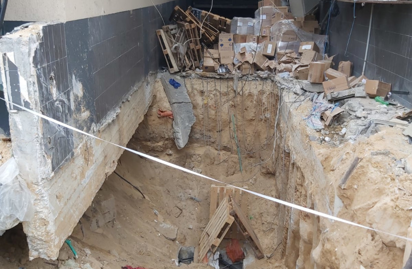 The entrance to an underground terror tunnel at Al-Shifa Hospital in the Gaza Strip (credit: YONAH JEREMY BOB)
