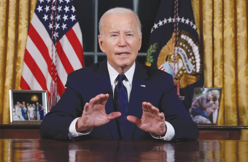  US President Joe Biden delivers an address from the White House last month, after visiting Israel following the Hamas massacre The US playbook lacks the deterrence needed to curb Iran, the writer maintains. (credit: JONATHAN ERNST/REUTERS)