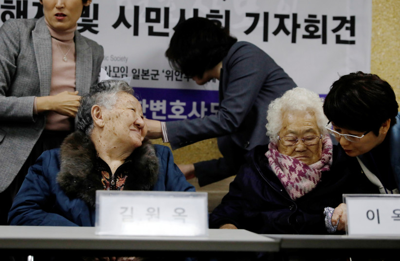  Former South Korean ''comfort women'' Lee Ok-sun and Gil Won-ok attend a news conference in Seoul, South Korea, November 13, 2019 (credit: REUTERS/KIM HONG-JI)