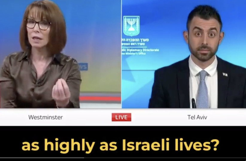Screenshot of Eylon Levi's interview to Sky News on November 22, 2023