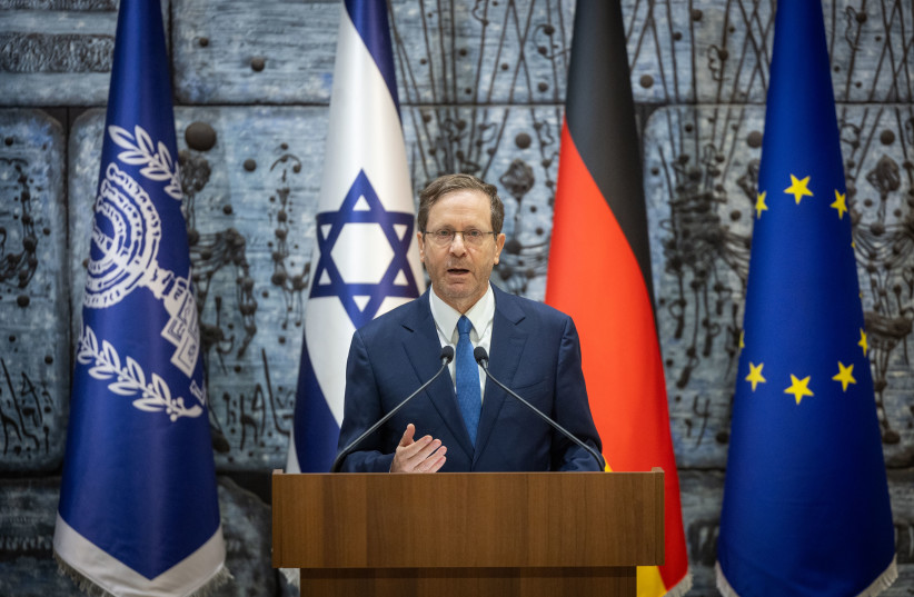 German President Frank-Walter Steinmeier meets with Israeli president Isaac Herzog at the president's residence in Jerusalem on November 26, 2023
